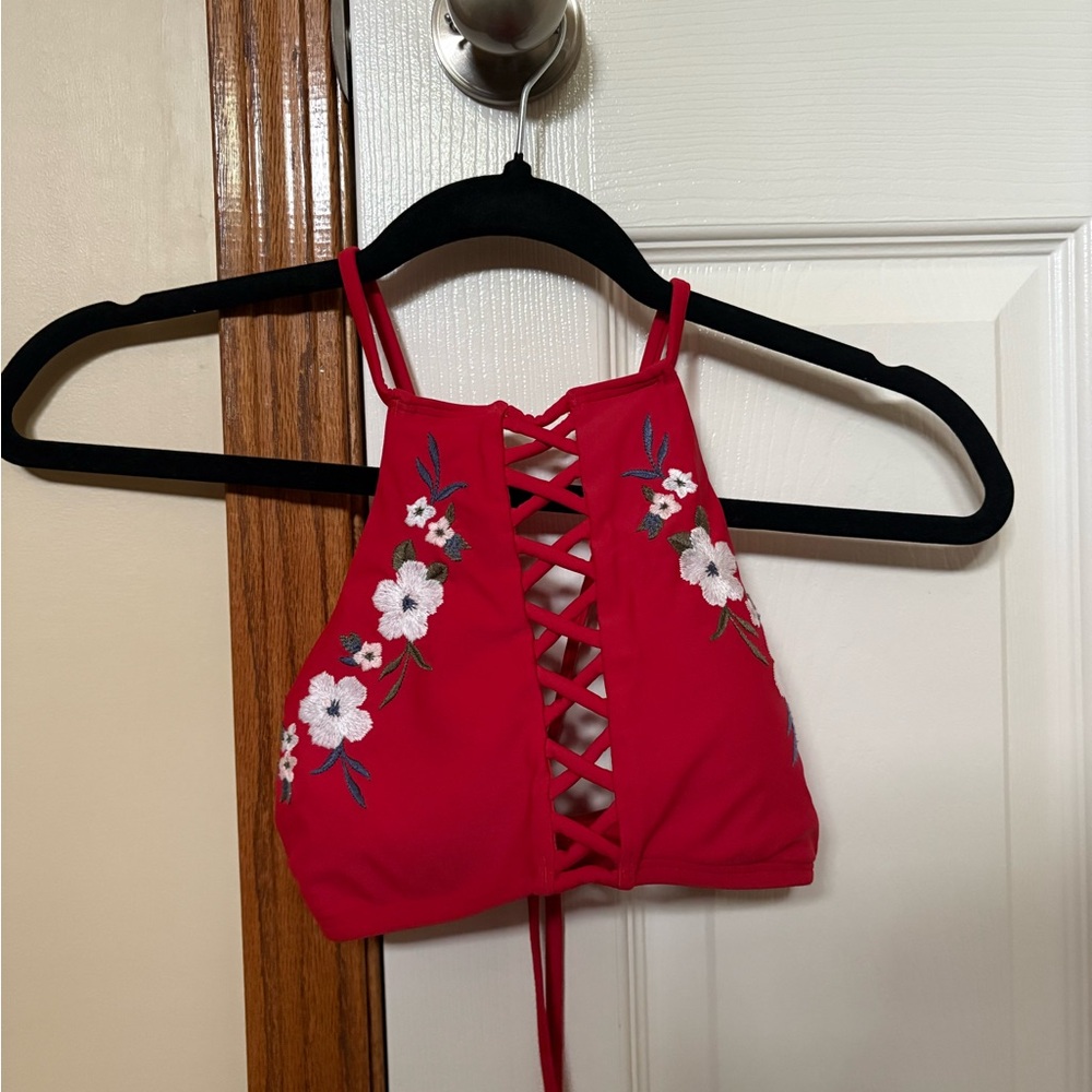 Hollister Red Lace-Up Swim Top